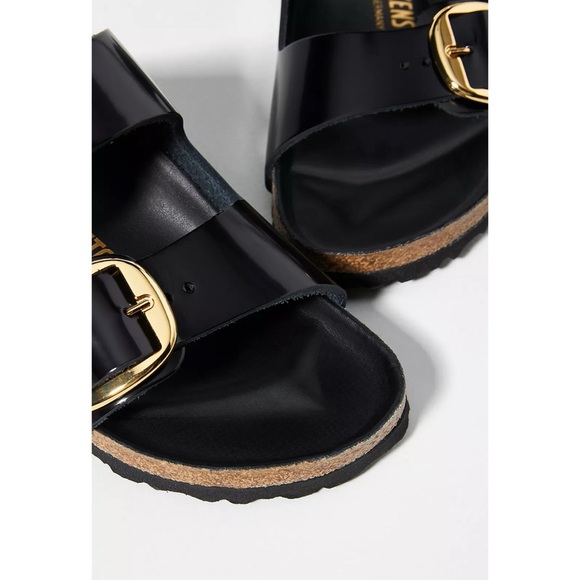 New Birkenstock Arizona Big Buckle High Shine Sandals Black Gold US 9 / EUR 40 - Picture 12 of 12